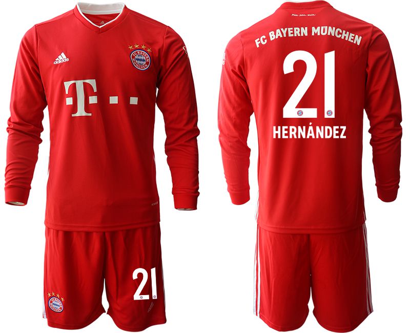 Men 2020-2021 club Bayern Munich home long sleeves #21 red Soccer Jerseys->bayern munich jersey->Soccer Club Jersey